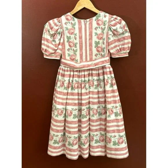 Vintage Sylvia Whyte Girl's Pink White Floral Special Occasions Dress Size 7